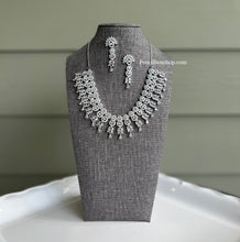 Load image into Gallery viewer, American Diamond Silver Hanging Drops Designer Necklace set
