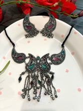 Load image into Gallery viewer, Afghani Painted ghunghroo choker Tassel German silver Afghani Necklace set
