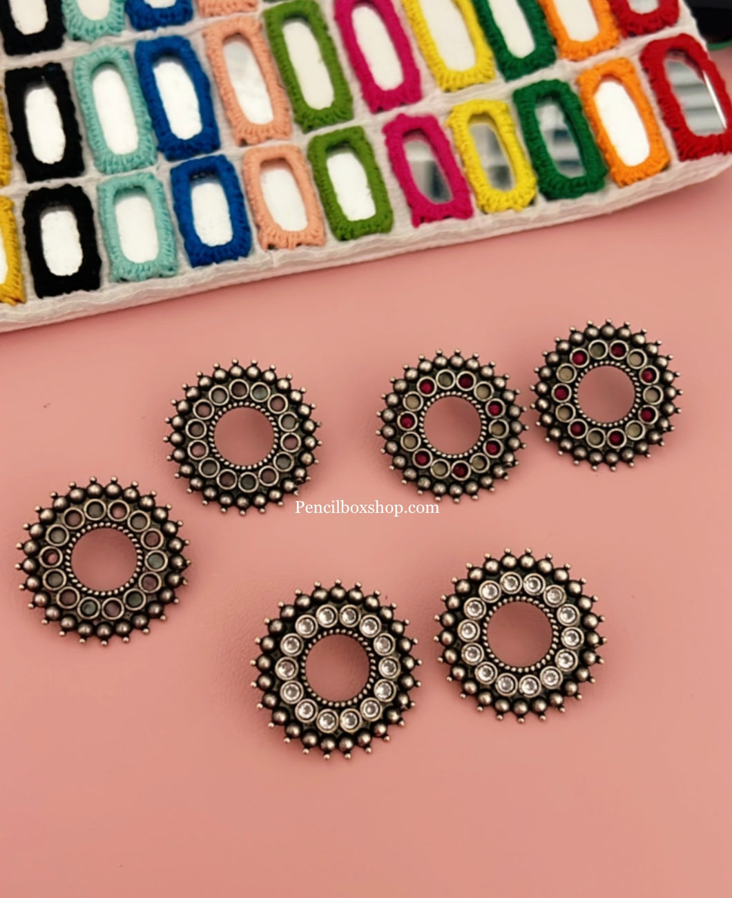 German Silver Glass Stone Small Size Stud Earrings