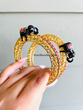 Load image into Gallery viewer, Size 2.6 Golden Matte Finish Pair of Bangle with elephant Bangles
