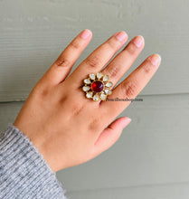 Load image into Gallery viewer, Uncut Kundan Golden silver Medium Adjustable Ring
