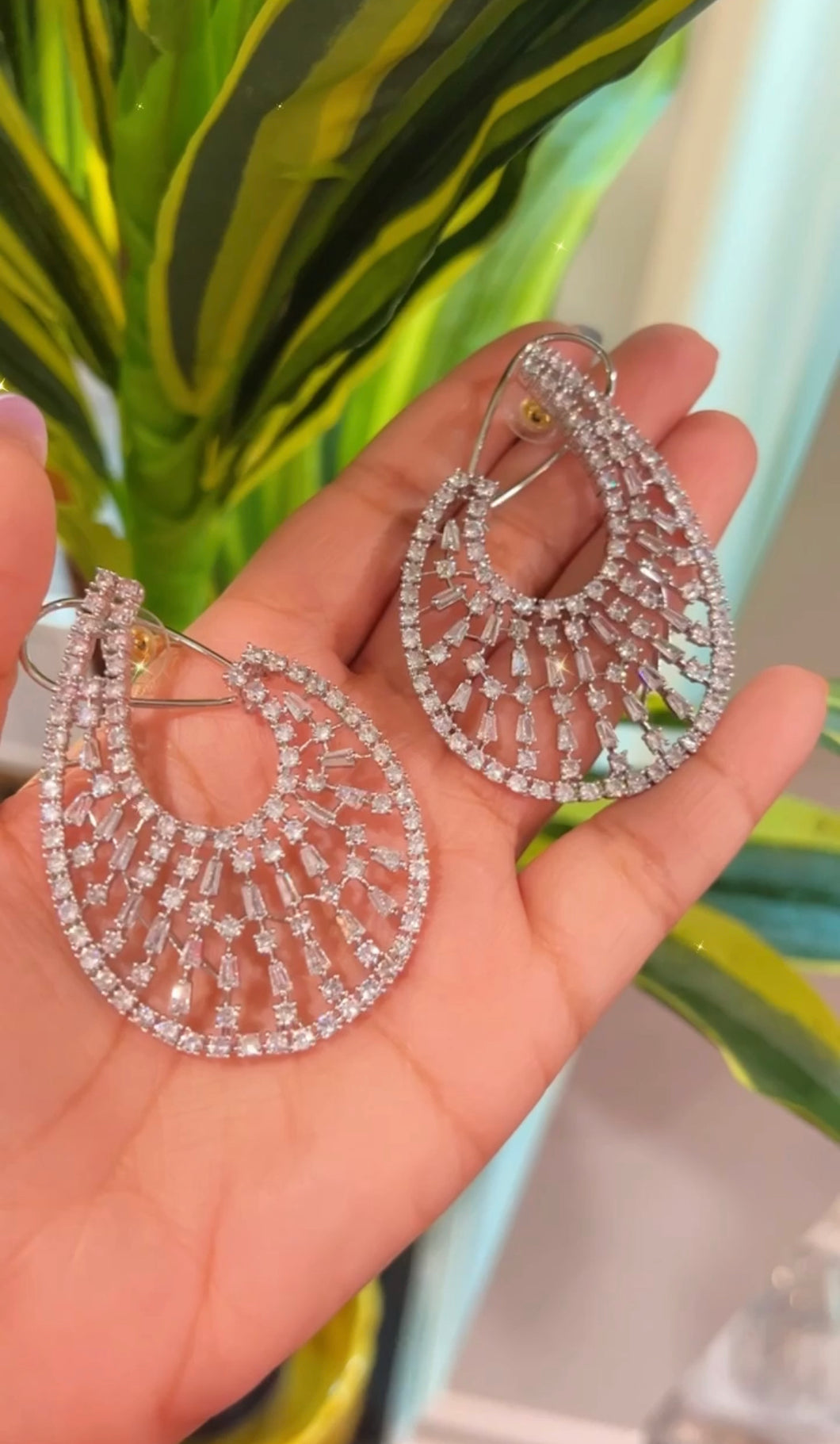 Silver American Diamond Large Stud earrings