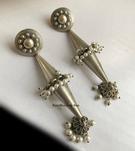 Load image into Gallery viewer, Silver Long Pearl Drop German Silver Earrings

