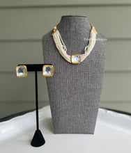 Load image into Gallery viewer, Single line Big Square pearl Back side Meenakari Kundan Choker Necklace set
