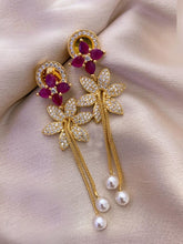 Load image into Gallery viewer, American Diamond Daily wear Golden Tone Flower Cz Earrings
