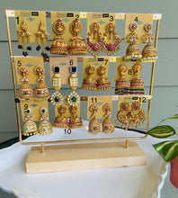 Load image into Gallery viewer, Temple earrings Golden Finish collection of jhumka earrings single piece
