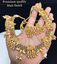 Load image into Gallery viewer, Elephant Matte Finish Multicolor stone kemp stone Temple Necklace set
