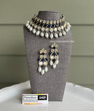 Load image into Gallery viewer, Statement American diamond Premium Blue pearl  Choker necklace set
