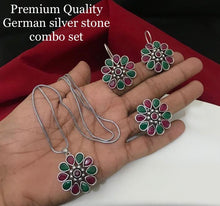 Load image into Gallery viewer, German silver flower combo set with ring necklace set
