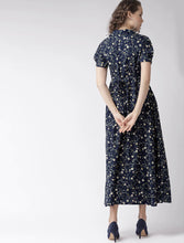 Load image into Gallery viewer, Navy blue Floral collar maxi Dress 38 size
