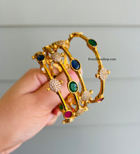 Load image into Gallery viewer, Set of 4 multicolor Golden Cz stone bangles design
