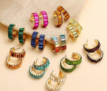 Load image into Gallery viewer, Crystal Pearl Round Rhinestone Hoop Earrings IDW
