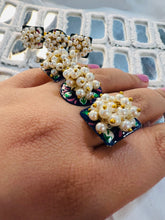 Load image into Gallery viewer, Double finger pearl Brass meenakari ring

