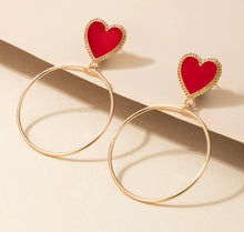 Load image into Gallery viewer, Heart Red Round Golden Earrings IDW

