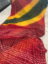 Load image into Gallery viewer, Bandhani Red Yellow Green Georgette Saree Elegant
