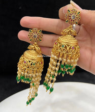 Load image into Gallery viewer, Kemp Stone Premium Quality Hanging Drop Temple jhumka  earrings
