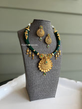 Load image into Gallery viewer, Half N half Designer Brass Made Green Golden Necklace set

