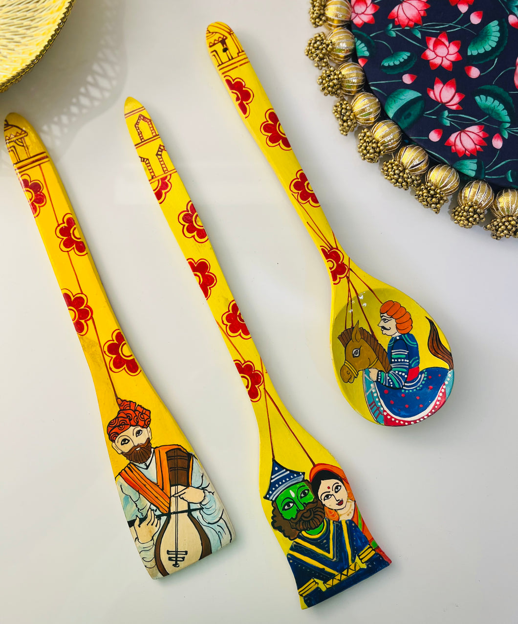 Set of 3 puppets Handpainted wall Hanging spatula Home decor
