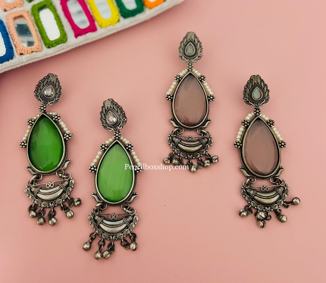 German silver Long Statement Pearl Designer Earrings