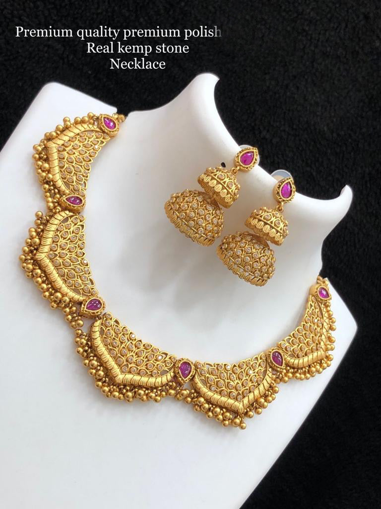 Statement Cz Flower American diamond Dainty Necklace set with jhumkas