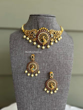 Load image into Gallery viewer, Multicolor Kemp Stone Peacock cz premium Quality Flower design Choker necklace set for women
