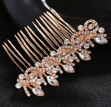 Load image into Gallery viewer, Golden Rhinestone cz stone bridal pearl hair accessories
