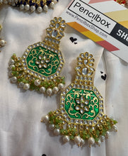 Load image into Gallery viewer, Meenakari Kundan Kajal Long dangling earrings
