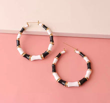 Load image into Gallery viewer, Black White Round Golden Hoop Earrings IDW
