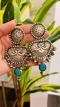 Load image into Gallery viewer, 92.5 Silver Coated Brass Stone Dangling Ghunghroo pearl Earrings for women
