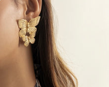 Load image into Gallery viewer, Two layer Golden butterfly Flower Big metal earrings for women IDW

