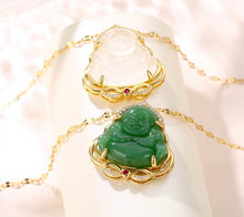 Load image into Gallery viewer, 18k gold plated Stainless steel Golden Rhinestone Brass laughing Buddha Pendant necklace with long chain IDW
