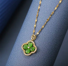 Load image into Gallery viewer, Flower Green Golden Rhinestone Brass  Pendant necklace with long chain IDW
