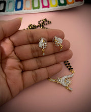 Load image into Gallery viewer, 18 Carat Gold Plated Designer cz stone Mangalsutra Black bead necklace set chain for women
