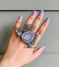 Load image into Gallery viewer, German Silver Adjustable Fusion Rings Natural Stone Contemporary
