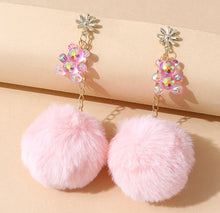 Load image into Gallery viewer, Pom pom fur Teddy pink ball Pearl Hanging earrings IDW
