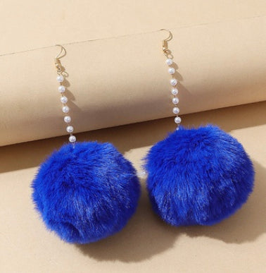 Pom pom fur ball Pearl Hanging earrings IDW