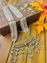 Load image into Gallery viewer, Long Kundan Double Peacock Pearl Mala Necklace set
