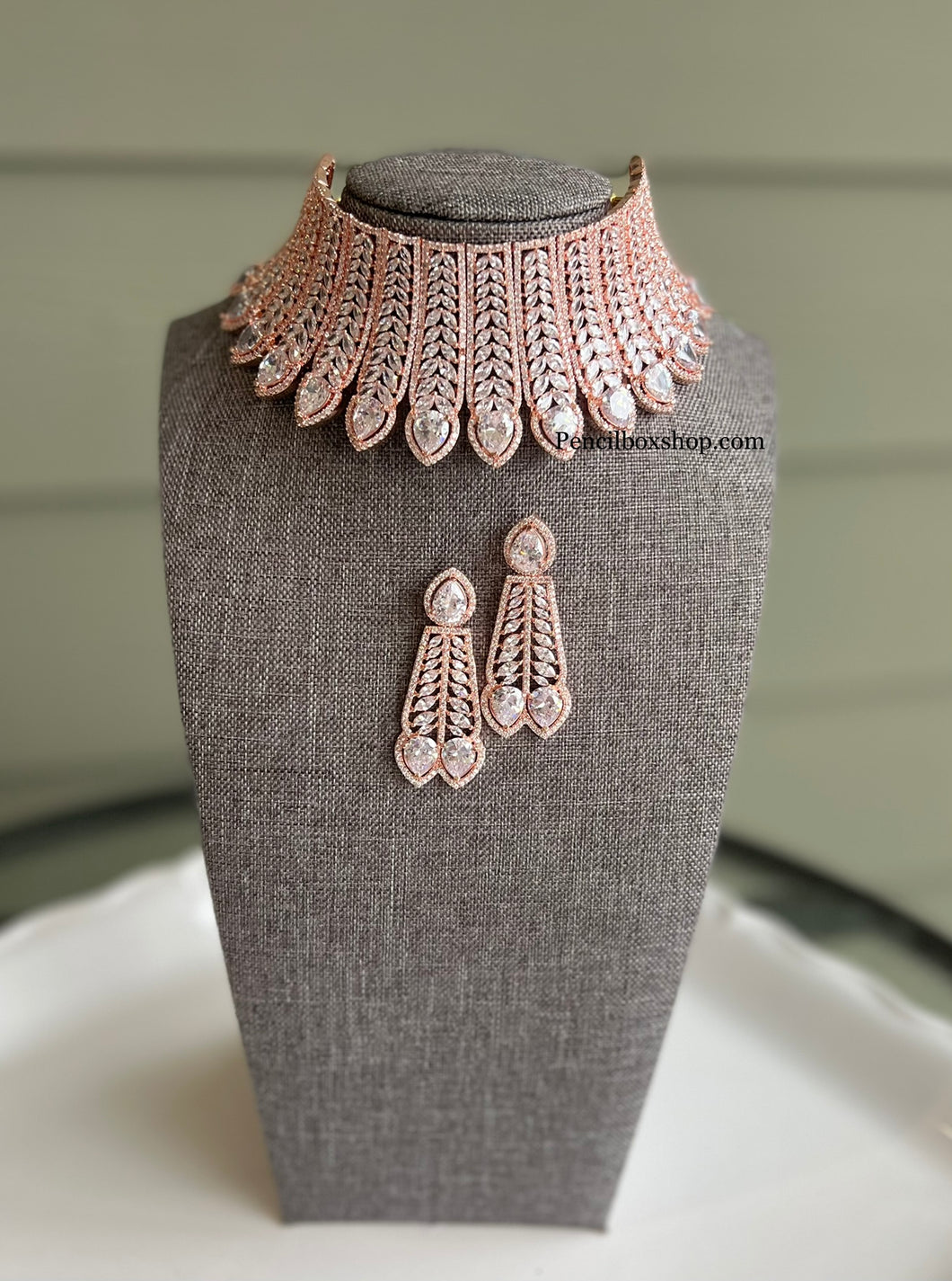 American Diamond Rose Gold Leaf Premium quality Choker Necklace set