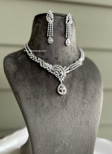 Load image into Gallery viewer, American Diamond classy designer Silver Necklace set
