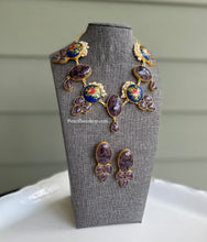 Load image into Gallery viewer, Blue Purple Natural Stone Printed Brass made Necklace choker set
