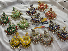 Load image into Gallery viewer, Meenakari chandbali three layer Kundan Long dangling earrings

