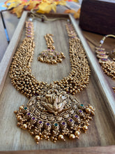 Load image into Gallery viewer, Set of 2 Long Short multicolor Kemp stone Silver Replica Necklace set temple jewelry

