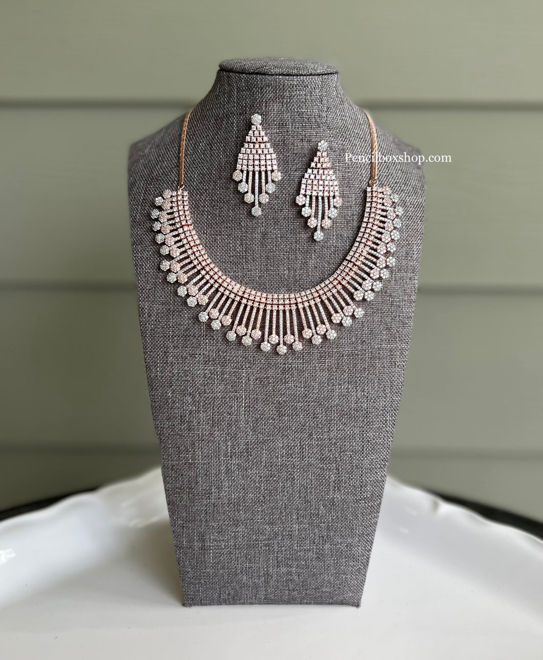 American Diamond Gold Silver  Drops Hanging Designer Drops Necklace set