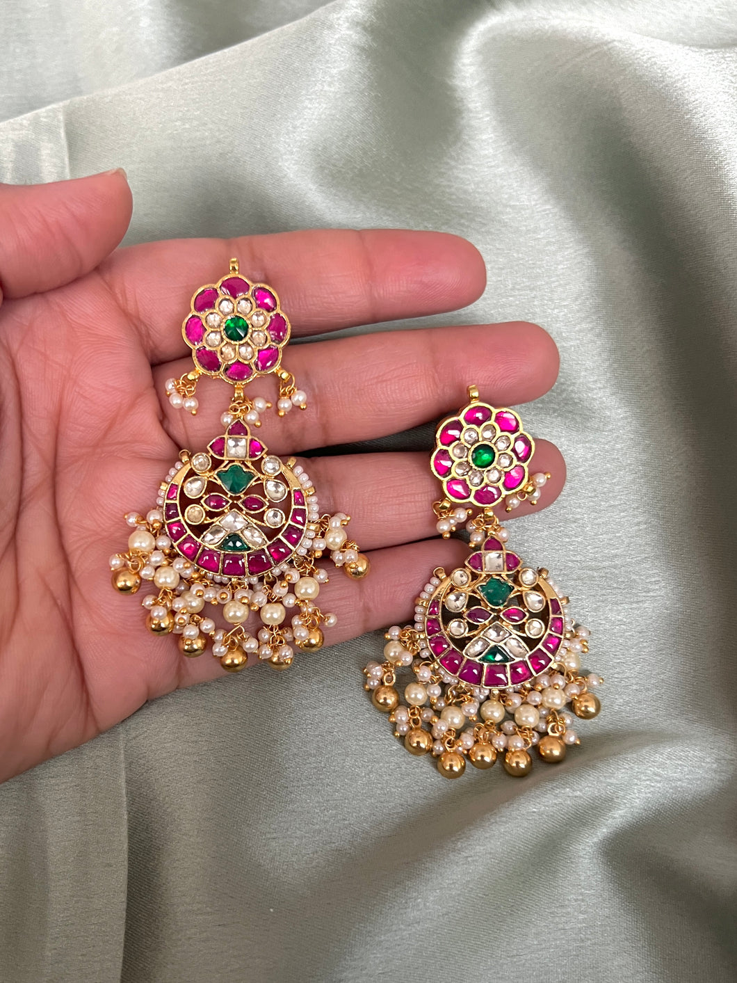 Multicolor Pachi Kundan statement Earrings