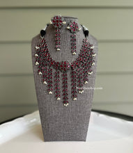 Load image into Gallery viewer, German Silver Tassel Ruby Statement Leaf Hanging Pearl Necklace set
