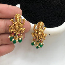 Load image into Gallery viewer, Ganesha Multicolor Golden Bead Temple Stud Earrings
