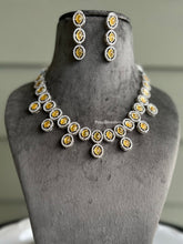 Load image into Gallery viewer, Yellow American Diamond Simple Kundan Cz Necklace set
