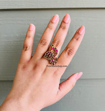 Load image into Gallery viewer, Real Jadau Kemp stone matte finish Adjustable Peacock Ring
