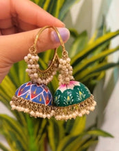 Load image into Gallery viewer, Meenakari Pearl Cluster painted Jhumka Earrings
