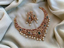 Load image into Gallery viewer, Multicolor cz kemp Stone Necklace set  temple jewelry
